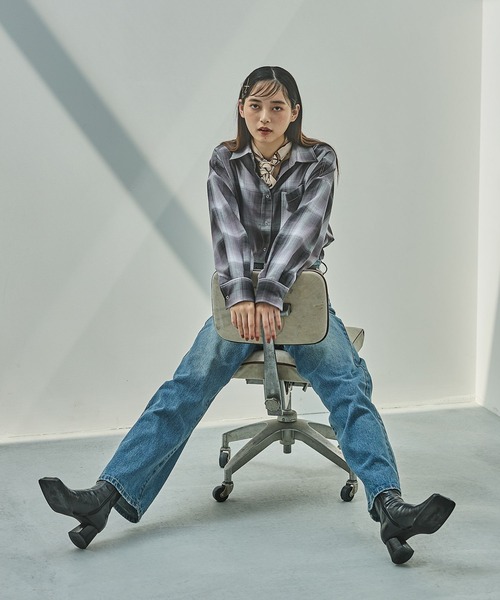 【新品•タグ付】PAGEBOY チェックシャツ ブラック 黒 【Fサイズ】 ユニセックス) ブラックトーンチェックシャツ | ファッション