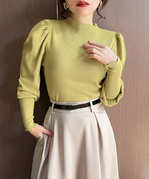 pium パフスリーブ ニット フリルチョーカーパフスリーブニット – pium