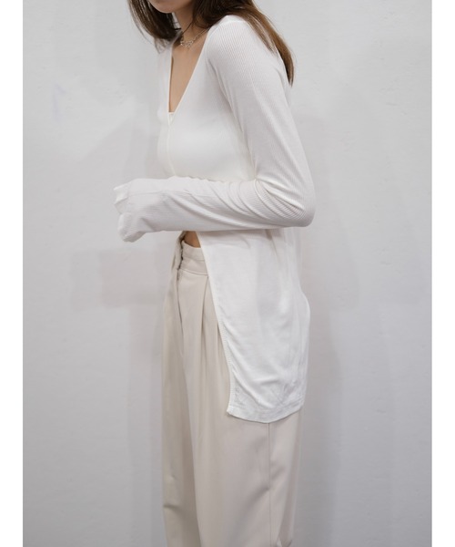 フロントスリットトップス／front slit top 長袖 クルーネック