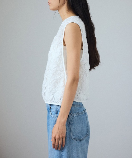 ADAM ET ROPE FEMME ホワイトジレ SALON adam et rope' ベスト ジレ フラワーフリルジレ