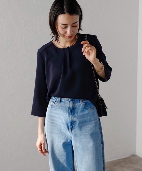 frenchpave 7分袖ブラウス ラッフルカラーデザイン七分袖ブラウス/洗える/WEB限定サイズ