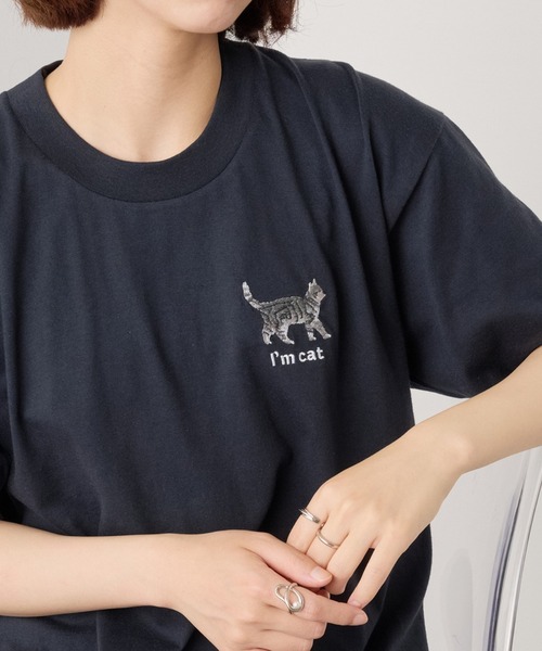 新品未開封mischievous cat Tシャツ Mサイズ tシャツ 「I'm cat」ワンポイント猫刺繍Tシャツ ネコTシャツ