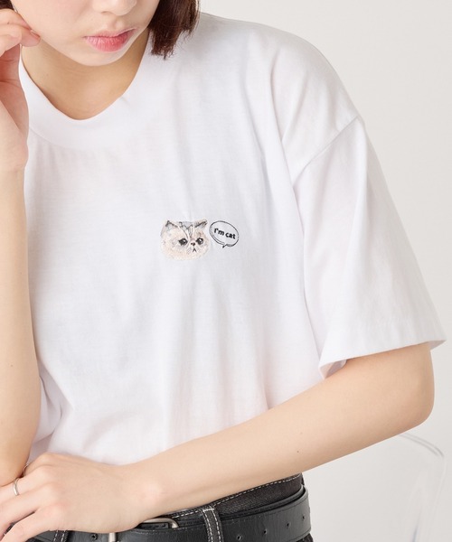 tシャツ 半袖 「I'm cat」ワンポイント猫刺繍Tシャツ ネコTシャツ