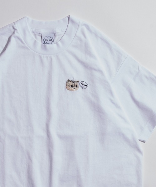 tシャツ 「I'm cat」ワンポイント猫刺繍Tシャツ ネコTシャツ