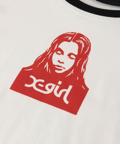 【実際はカラーです】X-girl　フェイスラグ X-girl（エックスガール） tシャツ 半袖 FACE RAGLAN S/S BABY TEE