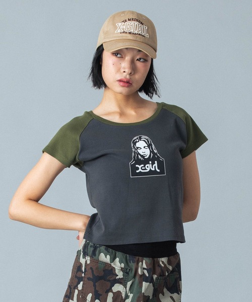 X-girl（エックスガール） tシャツ 半袖 FACE RAGLAN S/S BABY TEE