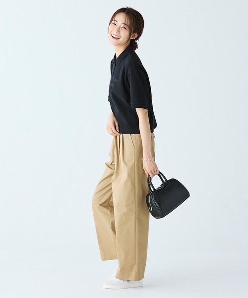 ワイドパンツ チノパン ダブルタックワイドスラックス レディースの画像