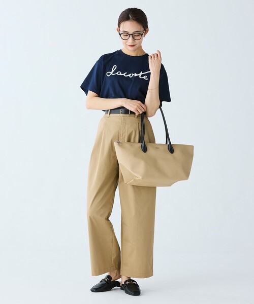 LACOSTE チノパン ダブルタックワイドスラックス レディース