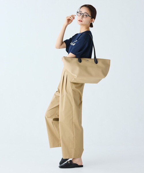ワイドパンツ チノパン ダブルタックワイドスラックス レディースの画像
