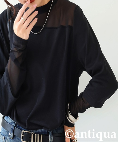 antiqua（アンティカ） antiqua tシャツ シアー切り替え 長袖 ロンT