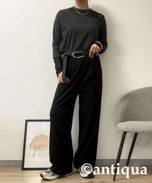 antiqua（アンティカ） antiqua tシャツ シアー切り替え 長袖 ロンT