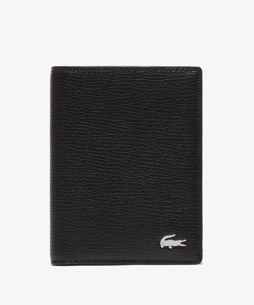 Lacoste 二つ折り財布 黒 レザー LACOSTE 財布 シュリンクレザー バーティカル2つ折りウォレット