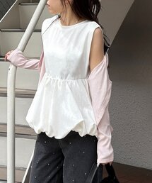 カプリシュレマージュ　ニットドッキングバルーンチュニック　オフホワイト ニットドッキングバルーンチュニックを使った人気ファッション