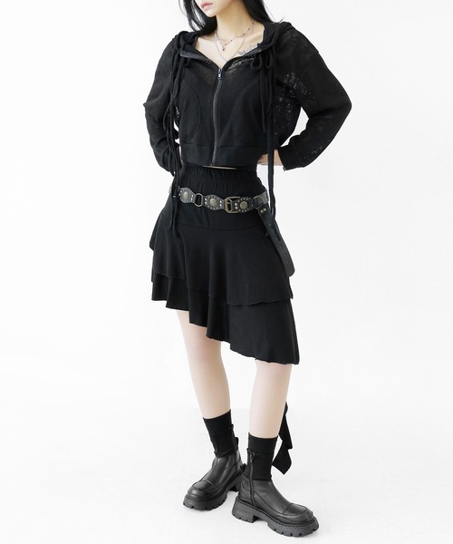 minsobi スカート アシンメトリーフリルカンカンミニスカート
