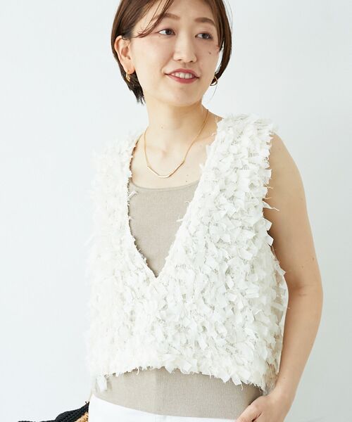 ベスト ジレ 「手洗い可能」リボンフリンジニットベスト レディース le.coeur blanc ベスト ジレ 「手洗い可能」リボンフリンジ