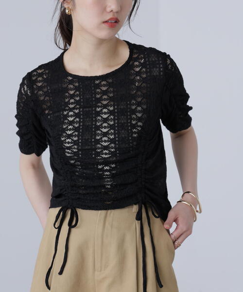 tシャツ ストレッチレースドロストトップス レディース FREE'S MART tシャツ ストレッチレースドロストトップス