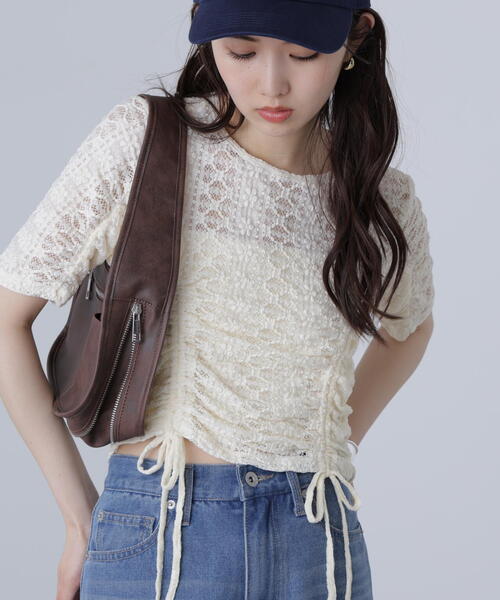 tシャツ ストレッチレースドロストトップス レディース FREE'S MART tシャツ ストレッチレースドロストトップス