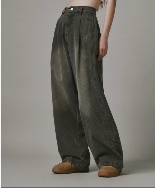 ワイドパンツ ジーンズ 「Vini」コンストラクションワイドデニムパンツ 