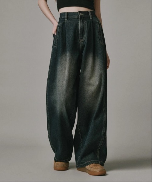 ワイドパンツ ジーンズ 「Vini」コンストラクションワイドデニムパンツ