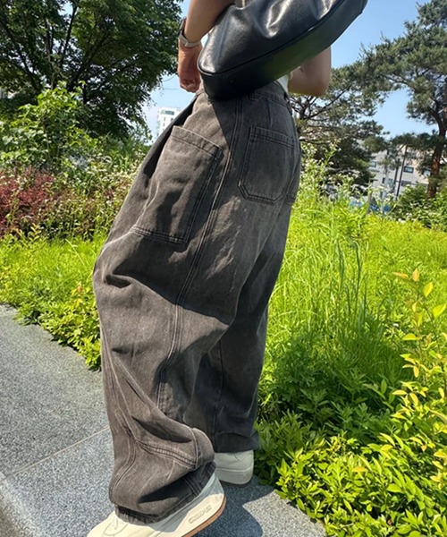 ワイドパンツ ジーンズ 「Vini」コンストラクションワイドデニムパンツ 