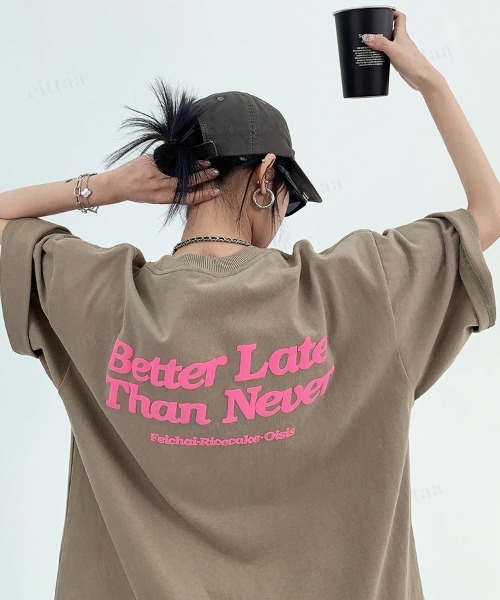 tシャツ 韓国ファッション Better発泡プリント半袖Tシャツ レディース メンズ