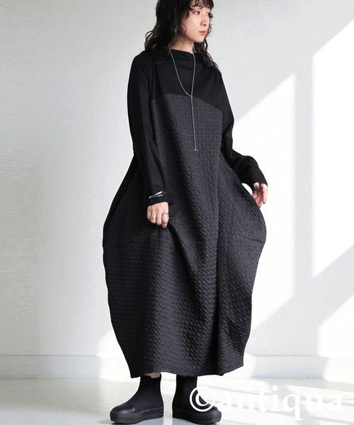 antiqua ワンピース 異素材切替コクーンワンピース : ZOZOTOWN
