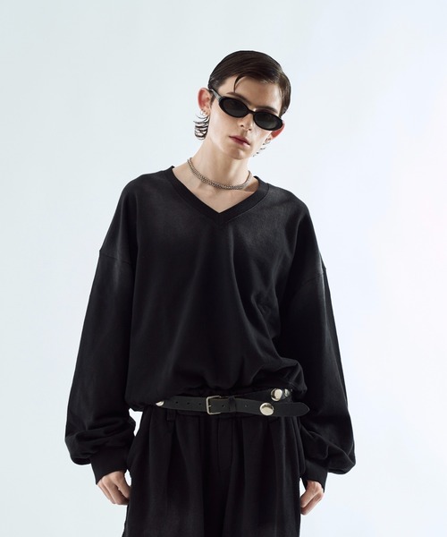 スウェット トップス トレーナー スウェット Bleach-fade V-neck sweat top ブリーチ