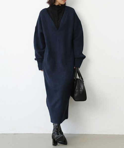 ワンピース 天竺編みVネックニットロングワンピース : ZOZOTOWN Yahoo