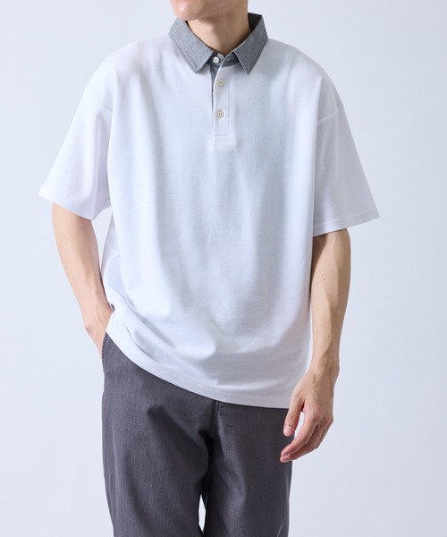 【美品】キャピタル　切替　チェック　半袖　ポロシャツ　サイズ1 JUNRED（ジュンレッド） tシャツ チェック襟切り替えポロシャツ メンズ