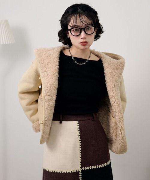 コート アウター boa reversible hoodie short coat /ボアリバーシブル