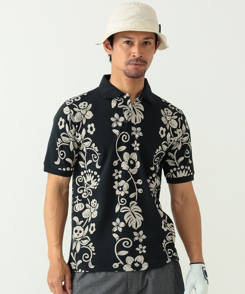 「BEAMS GOLF」 半袖ポロシャツ LARGE ブラック メンズ