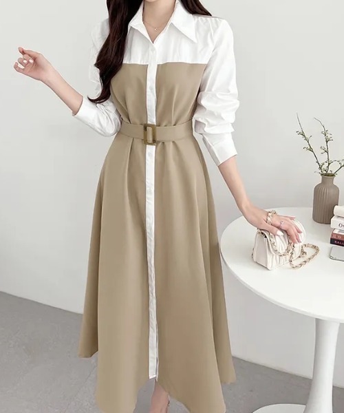 「ABITOKYO」 長袖ワンピース L ベージュ レディース_画像2