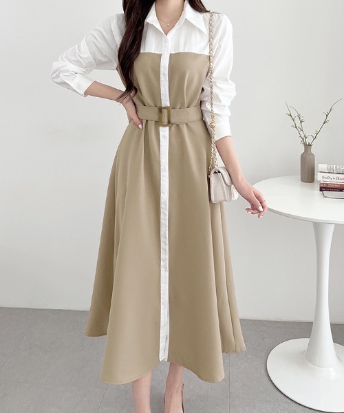 「ABITOKYO」 長袖ワンピース L ベージュ レディース_画像4