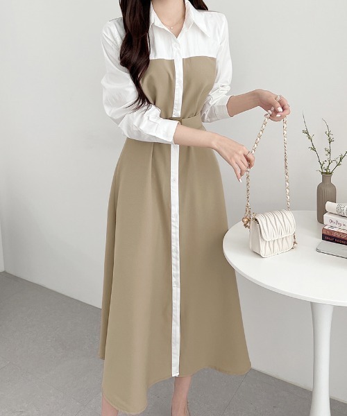 「ABITOKYO」 長袖ワンピース L ベージュ レディース_画像5