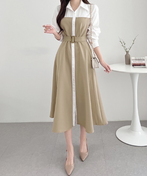 「ABITOKYO」 長袖ワンピース L ベージュ レディース_画像7