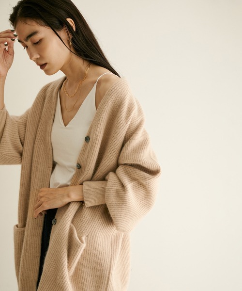 45R 圧縮ウール 配色ニットカーディガン ベージュ 日本製 45R 圧縮ウール 配色ニットカーディガン ベージュ 日本製
