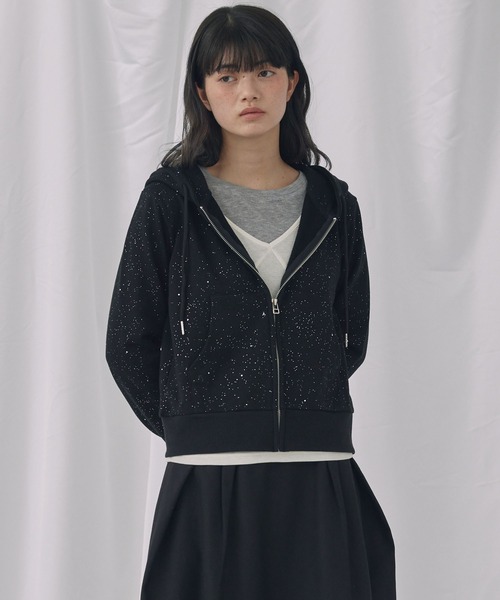 Unblend パーカー 「Unblend」ラメ裏毛 ショート丈 ジップパーカー