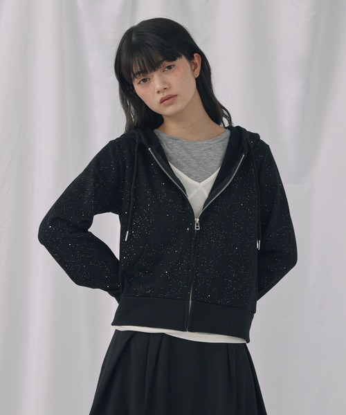 Unblend パーカー 「Unblend」ラメ裏毛 ショート丈 ジップパーカー