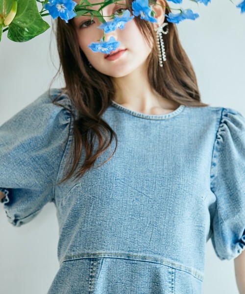 ワンピース ライトデニムボリュームスリーブワンピースの画像
