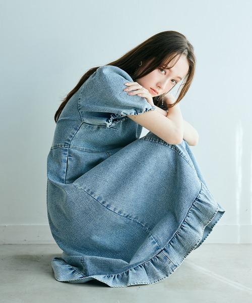 ワンピース ライトデニムボリュームスリーブワンピースの画像