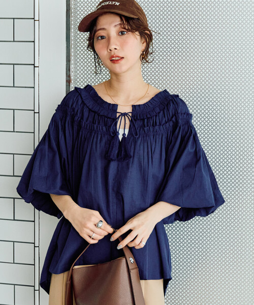 ブラウス シャツ 限定展開　インド フリル スキッパー ブラウス レディースの画像