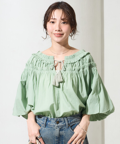 ブラウス シャツ 限定展開　インド フリル スキッパー ブラウス レディースの画像