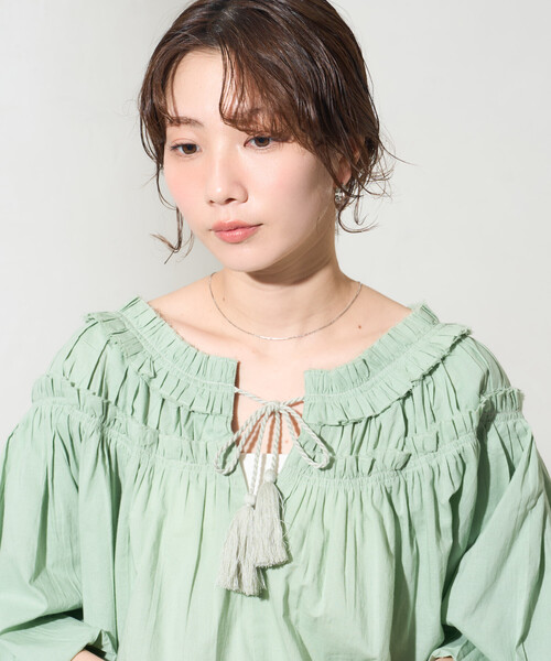 ブラウス シャツ 限定展開　インド フリル スキッパー ブラウス レディースの画像