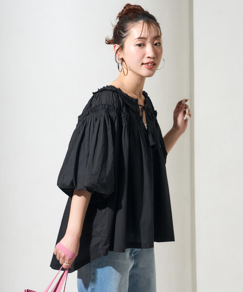 ブラウス シャツ 限定展開　インド フリル スキッパー ブラウス レディースの画像