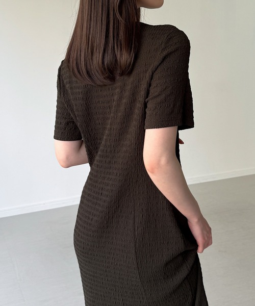 NOANOA 半袖ひざ丈ワンピース Mサイズ JUNOAH（ジュノア） ワンピース 半袖 ヘンリーネックストレッチ