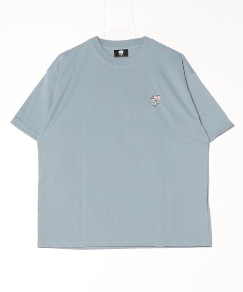 【即完売星Tシャツ】45R ロングスリーブTシャツ 日本製 刺繍ロゴ入 グレー tシャツ 「TOM ＆ JERRY/トムとジェリー」キャラクターサガラ刺繍半袖T