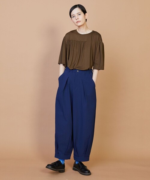 美品 FRAPBOIS ラインサロペット バルーンパンツ ゆったり ブラウン Futier Land（フューティアランド） サロペット オーバーオール 「美脚
