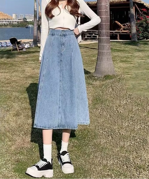 「BLANC FICELLE」 デニムスカート X-LARGE インディゴブルー レディース_画像2