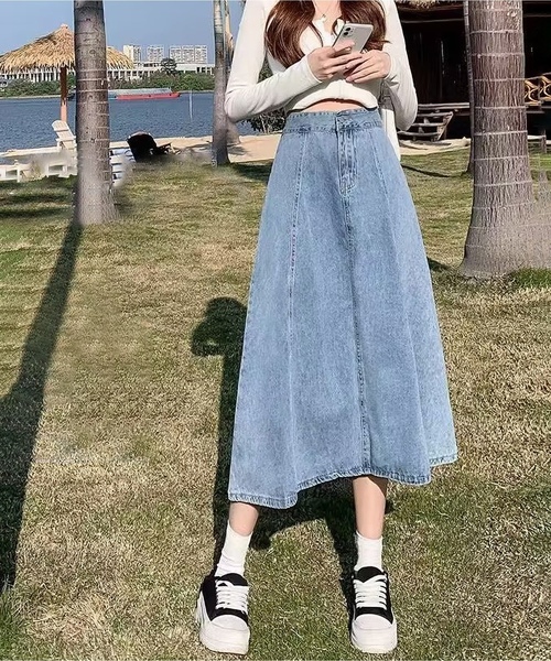 「BLANC FICELLE」 デニムスカート X-LARGE インディゴブルー レディース_画像3