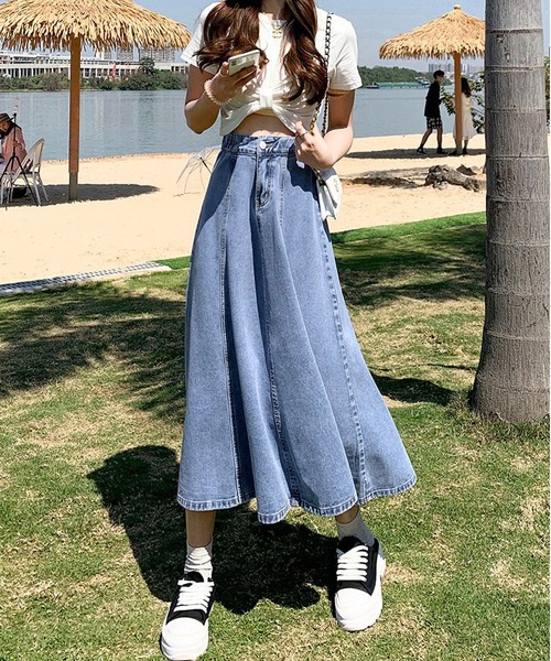 「BLANC FICELLE」 デニムスカート X-LARGE インディゴブルー レディース_画像4